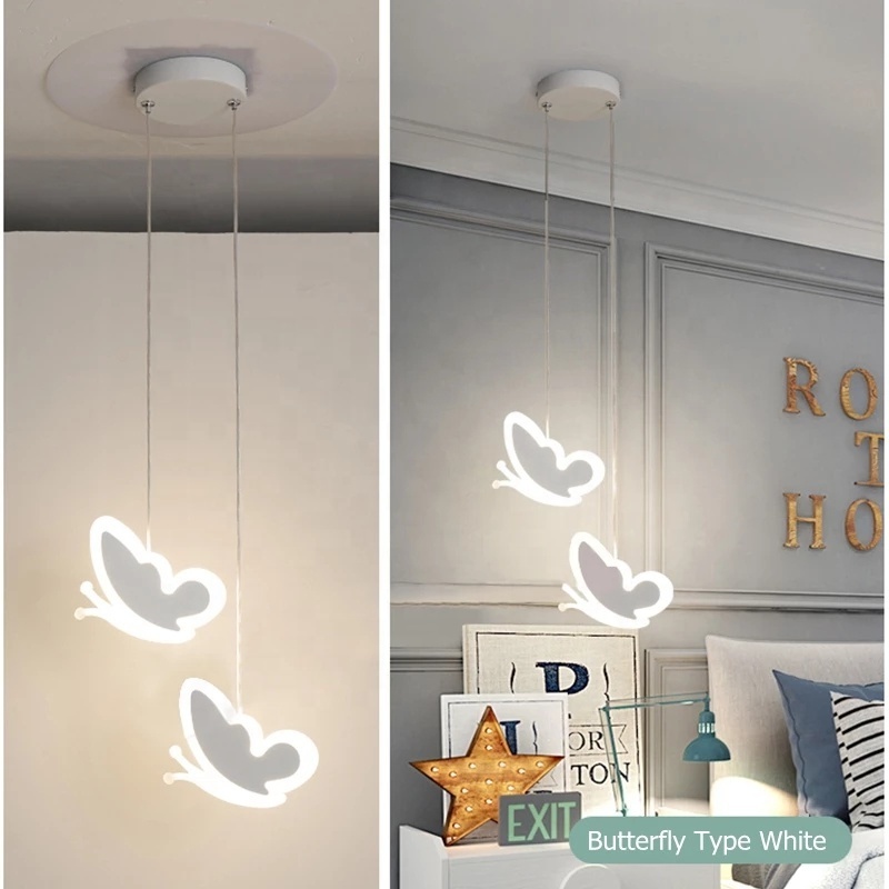 Children's Room Pendant Light Butterfly Bedroom Bedside Hanging Lamp Kindergarten Nursery Restaurant Cafe Decor Suspension Lamps