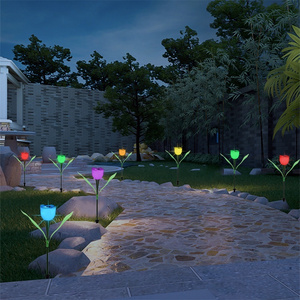 Solar Stake Lights Solar Tulip Flower Shape Solar Powered LED Lamp Outdoor Yard Garden Lawn Path Light Decorative Lamp