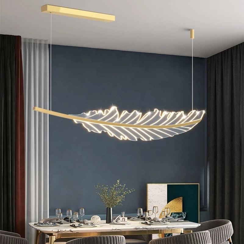 Modern Leaf-Shaped Chandelier Nordic Living Dining Table Coffee Shop Kitchen Island Hanging Light Golden Dining Room LED Fixture