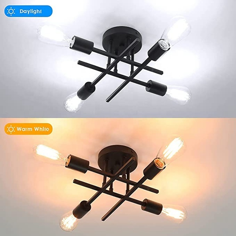 Mount 4 Light Ceiling Light Black with E26 E27 Base Modern Chandelier for Farmhouse Kitchen Dining Room Bedroom Study Living