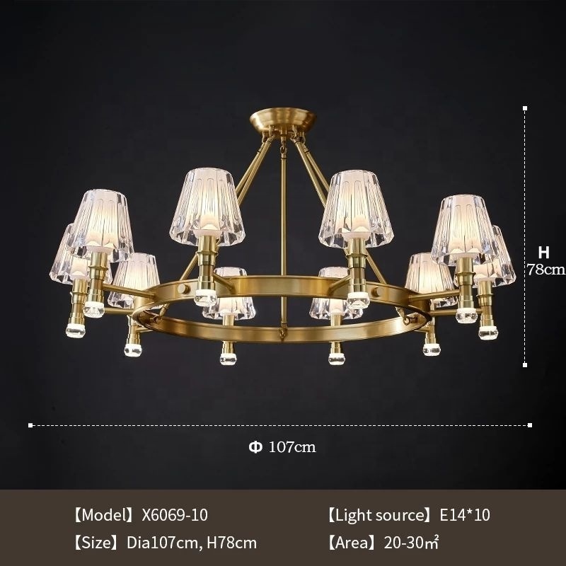 Modern Pendant light Copper Gold Chandelier For Living Dining Room Bedside Lamp Villa Study Hanging Lights LED Big Chandelier