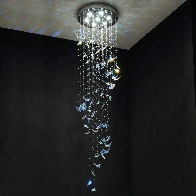 Modern Luxury Crystal Butterfly Pendant Lamp Decor Indoor Hall Staircase Villa Luxurious Hanginglamp Interior Decoration Fixture