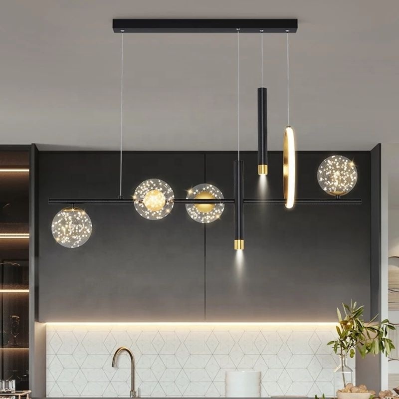 New Nordic LED Ceiling Chandelier For Dining Room Kitchen Living Room Glass Ball Pendant Lights Remote Dimming Hanging Lamp