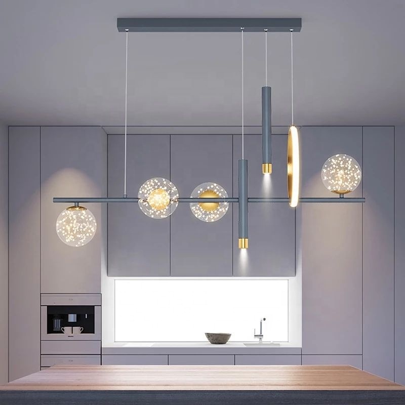 New Nordic LED Ceiling Chandelier For Dining Room Kitchen Living Room Glass Ball Pendant Lights Remote Dimming Hanging Lamp