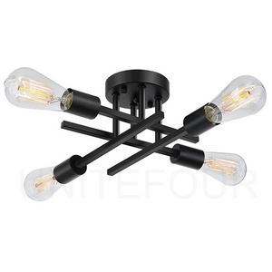 Mount 4 Light Ceiling Light Black with E26 E27 Base Modern Chandelier for Farmhouse Kitchen Dining Room Bedroom Study Living