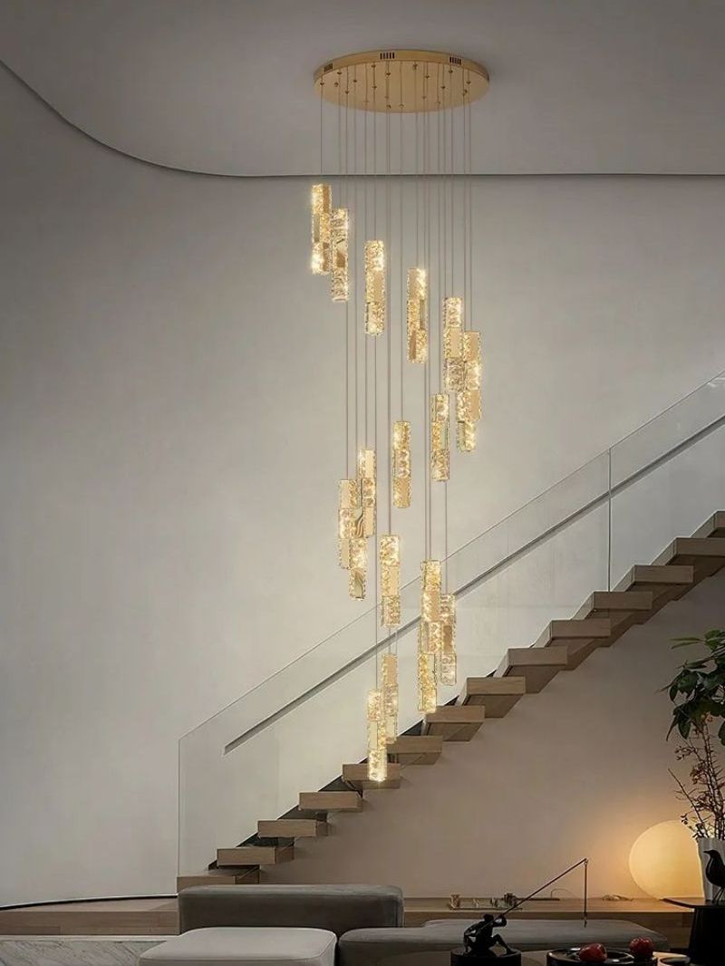 Nordic Duplex Staircase Long Lamp Villa Crystal Chandelier Modern Led Chandelier Light Luxury Staircase Corner Chandelier