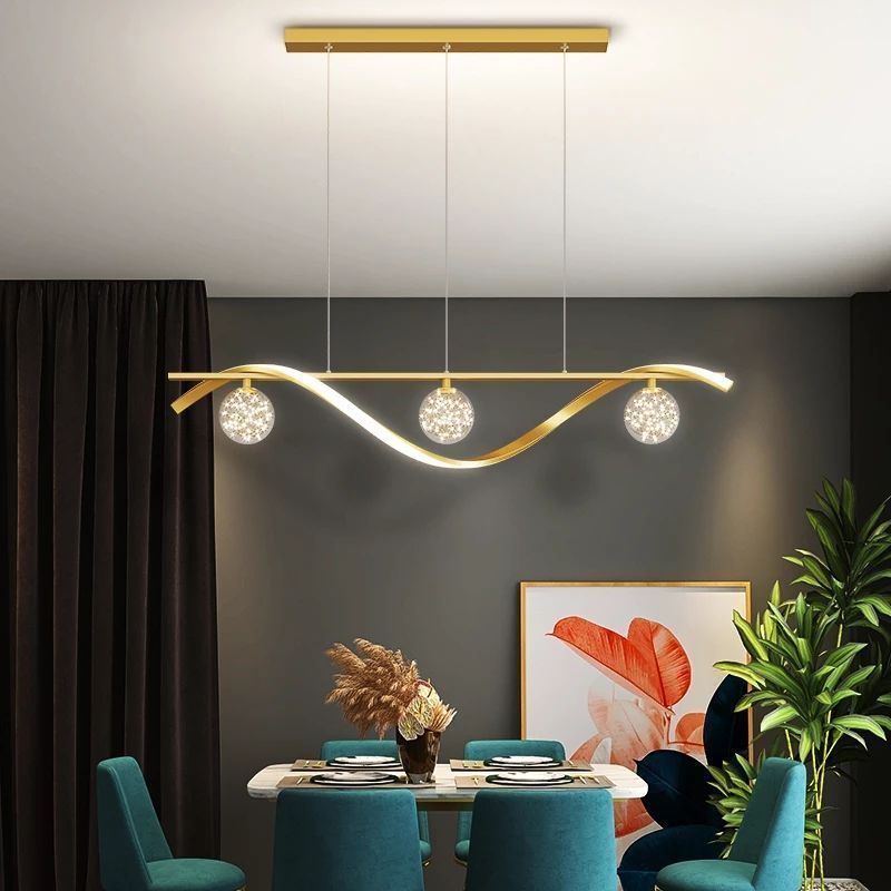 Nordic LED Pendant Lamp For Living Room Bedroom Dining Room Long Strip Kitchen Ceiling Chandelier Glass Gypsophila Hanging Light