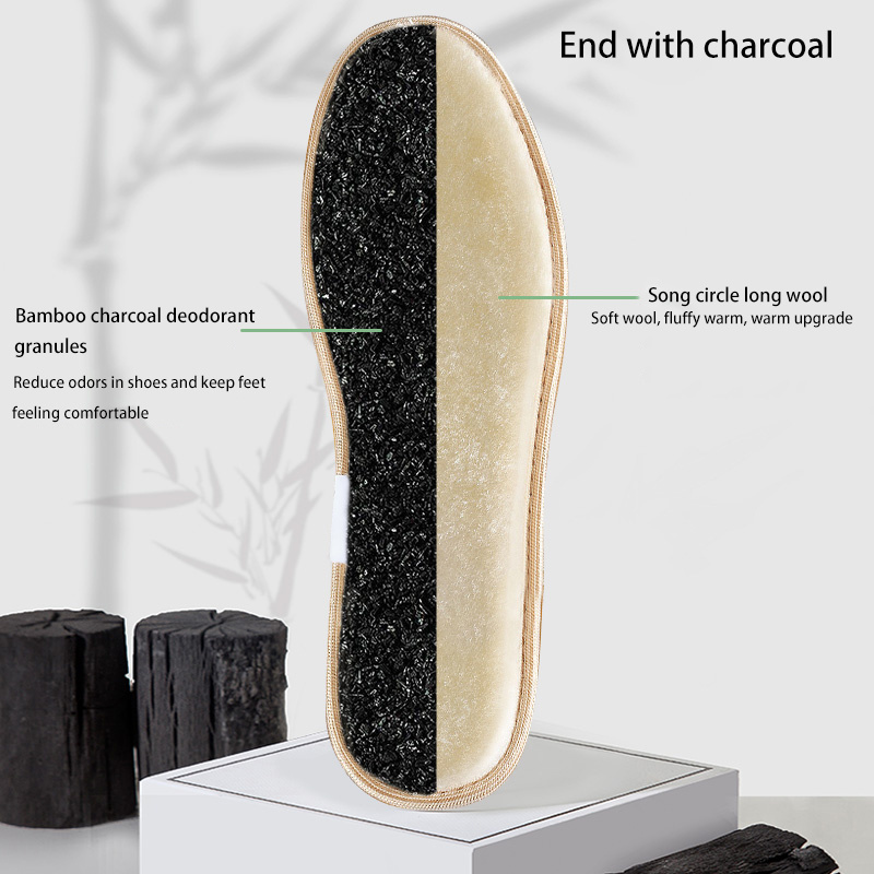 Wholesale circle fleece winter thermal shoe insole sweat absorbing bamboo charcoal deodorization shoe inserts MOQ 1 pair