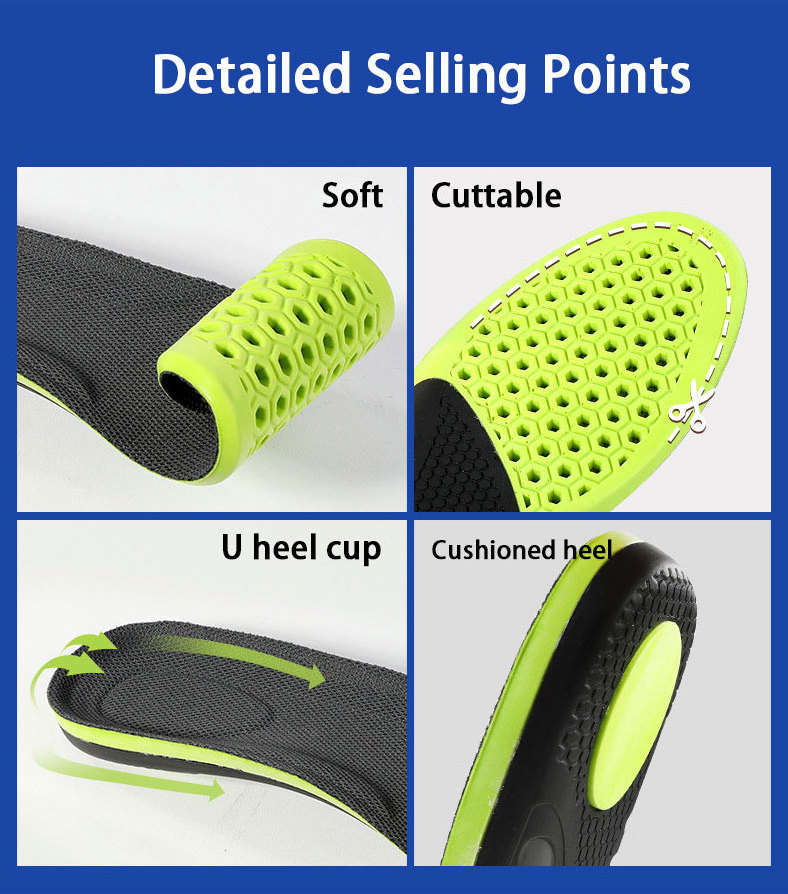 BSCI CE certified Manufacturer High Elastic Cushioning Shoe Inserts Shock Absorbing breathable Inner Sole PU Sport shoe pads