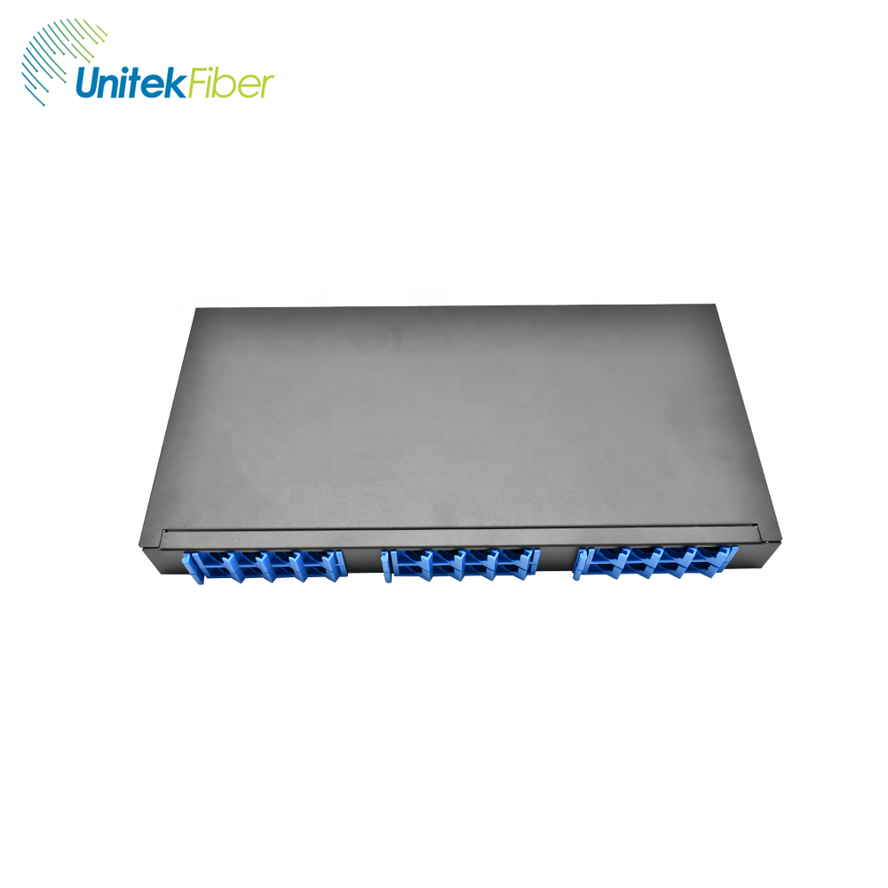 China Supplier FTTH Fiber Optic Distribution Box LC SC ST FC ODF Fixed Drawer 12 24 Ports Patch Panel with Splice Tray Adapter