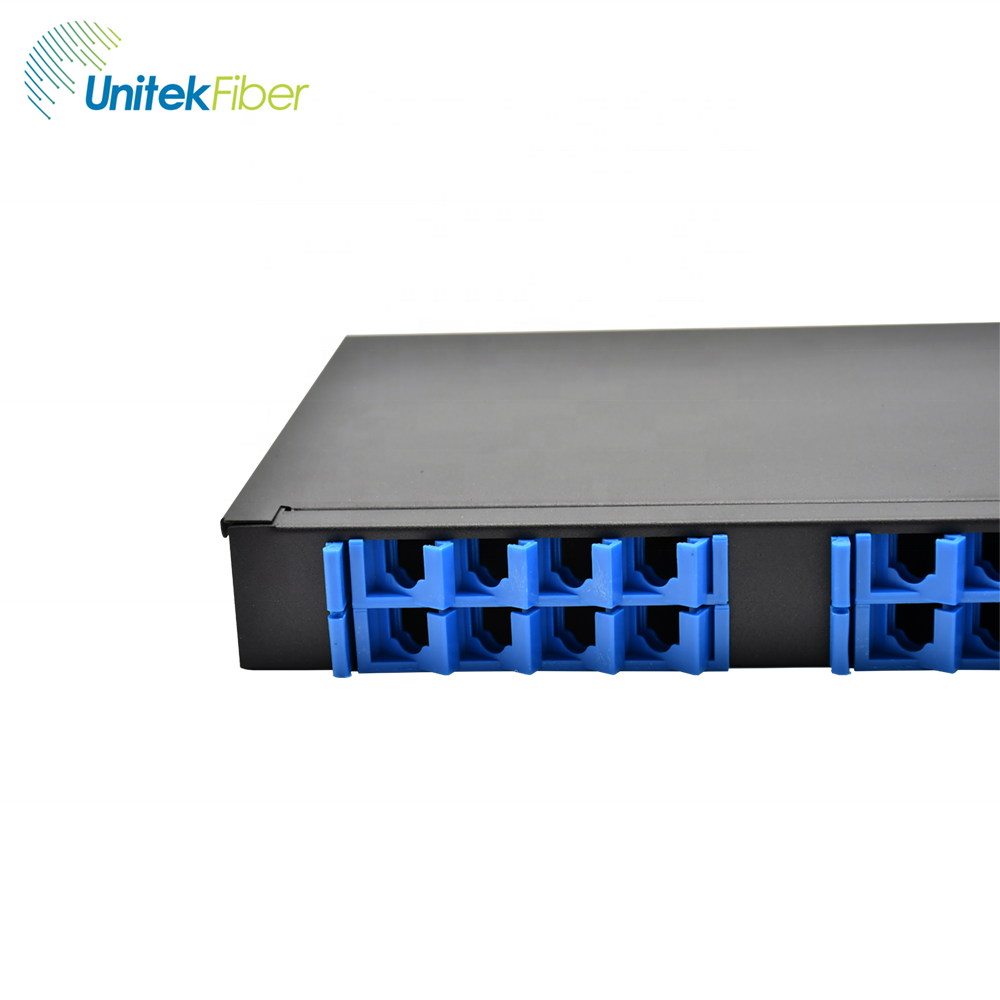 China Supplier FTTH Fiber Optic Distribution Box LC SC ST FC ODF Fixed Drawer 12 24 Ports Patch Panel with Splice Tray Adapter