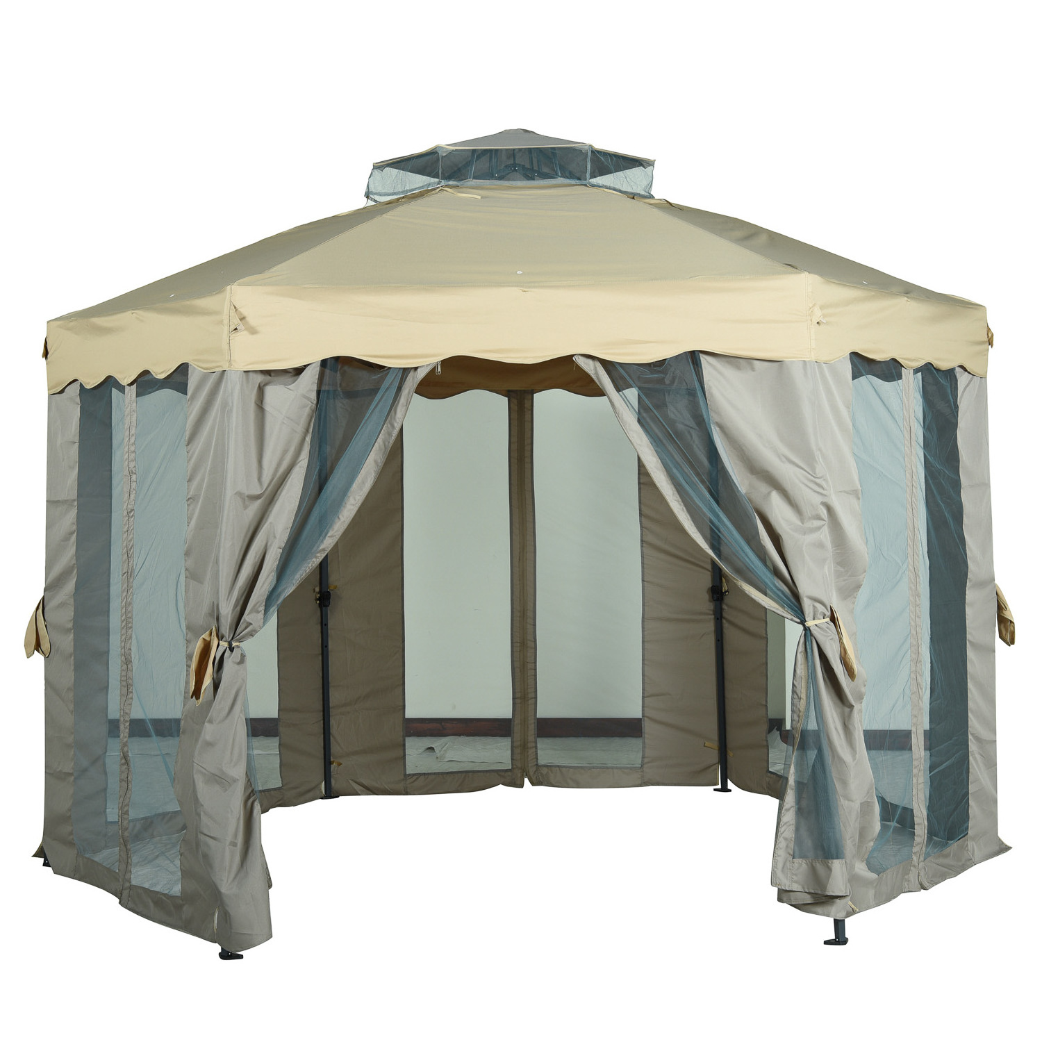 Portable Outdoor Sunshading waterproof pop up canopy hexagonal folding gazebo with Mosquito net