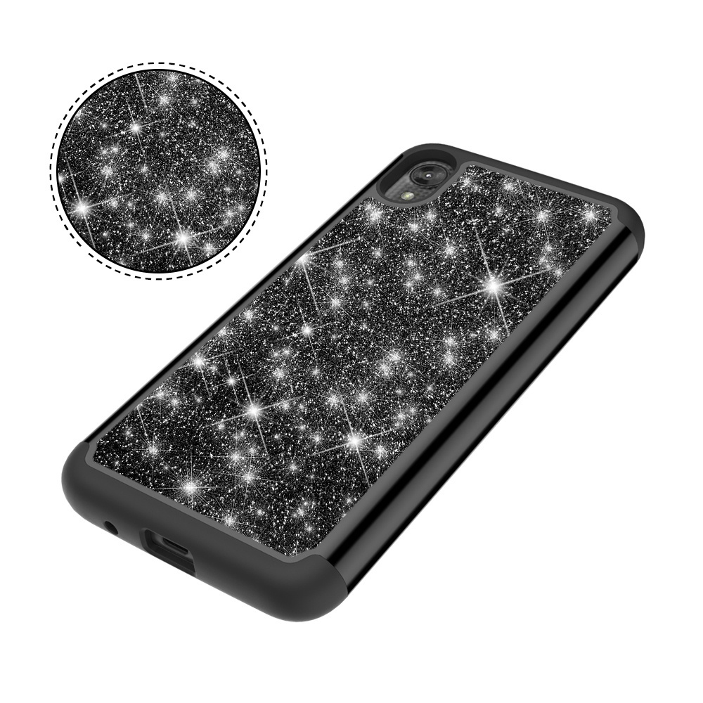 TPU+PC Hybrid Glitter Phone Case for Motorola Moto E6 Shiny Bling Shockproof Back Cover