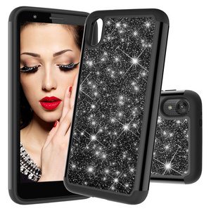 TPU+PC Hybrid Glitter Phone Case for Motorola Moto E6 Shiny Bling Shockproof Back Cover