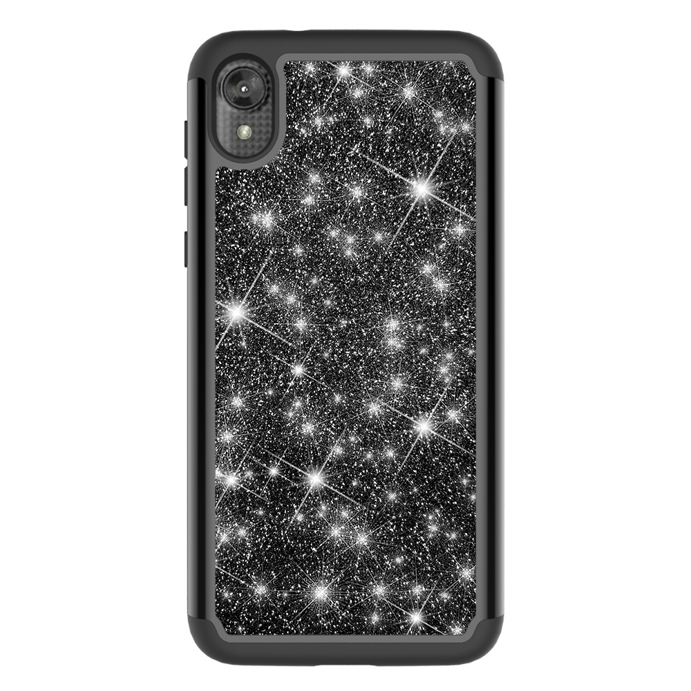 TPU+PC Hybrid Glitter Phone Case for Motorola Moto E6 Shiny Bling Shockproof Back Cover