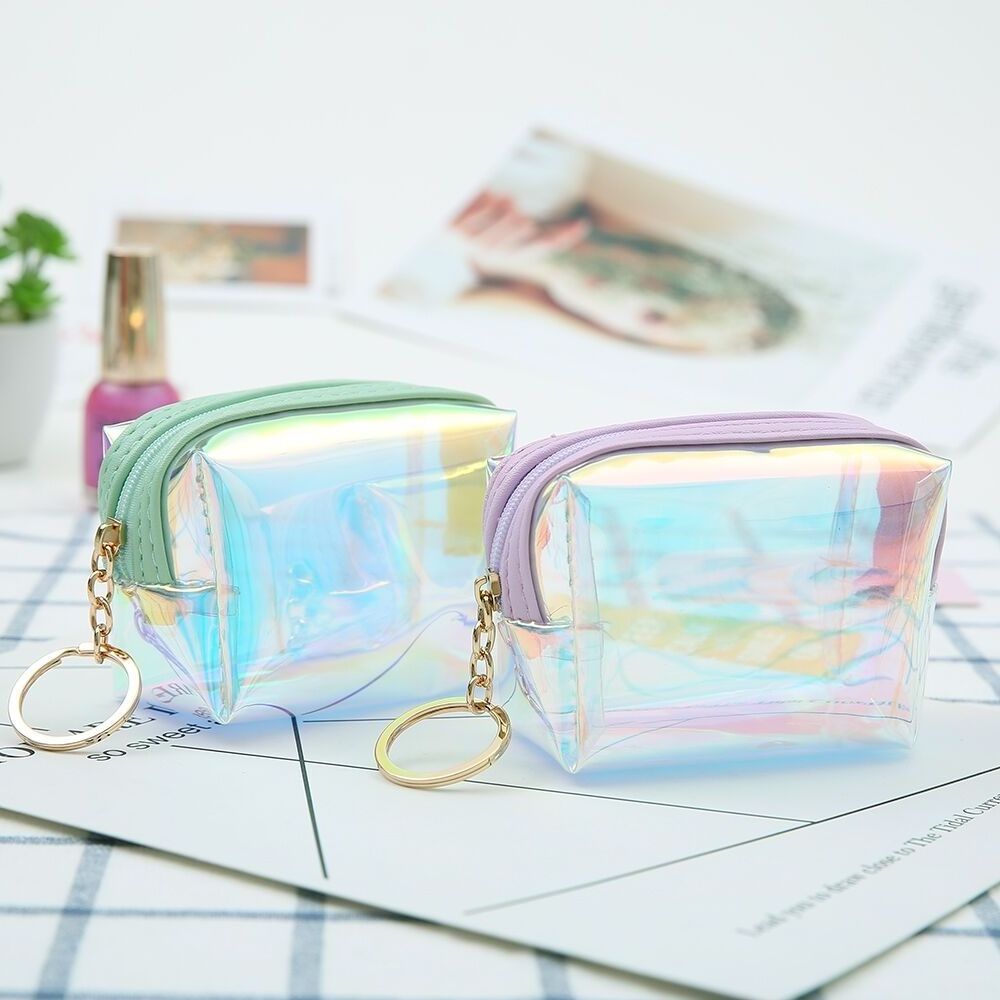 holographic coin purse girl heart transparent zipper zero wallet waterproof portable mini bag