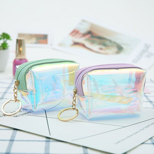 holographic coin purse girl heart transparent zipper zero wallet waterproof portable mini bag