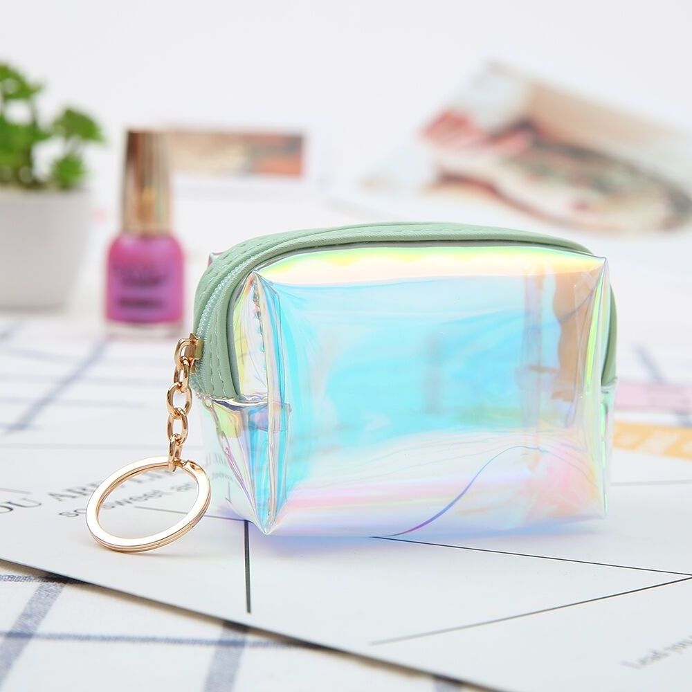 holographic coin purse girl heart transparent zipper zero wallet waterproof portable mini bag