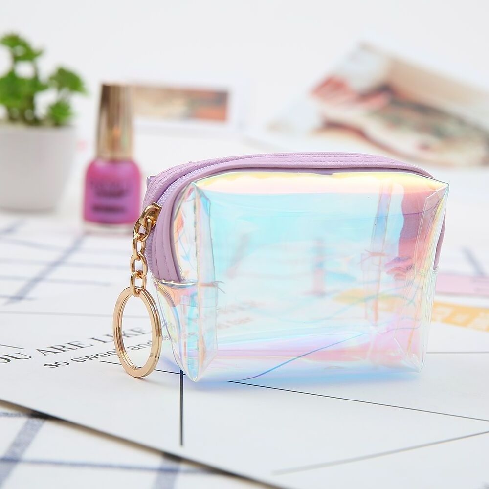 holographic coin purse girl heart transparent zipper zero wallet waterproof portable mini bag