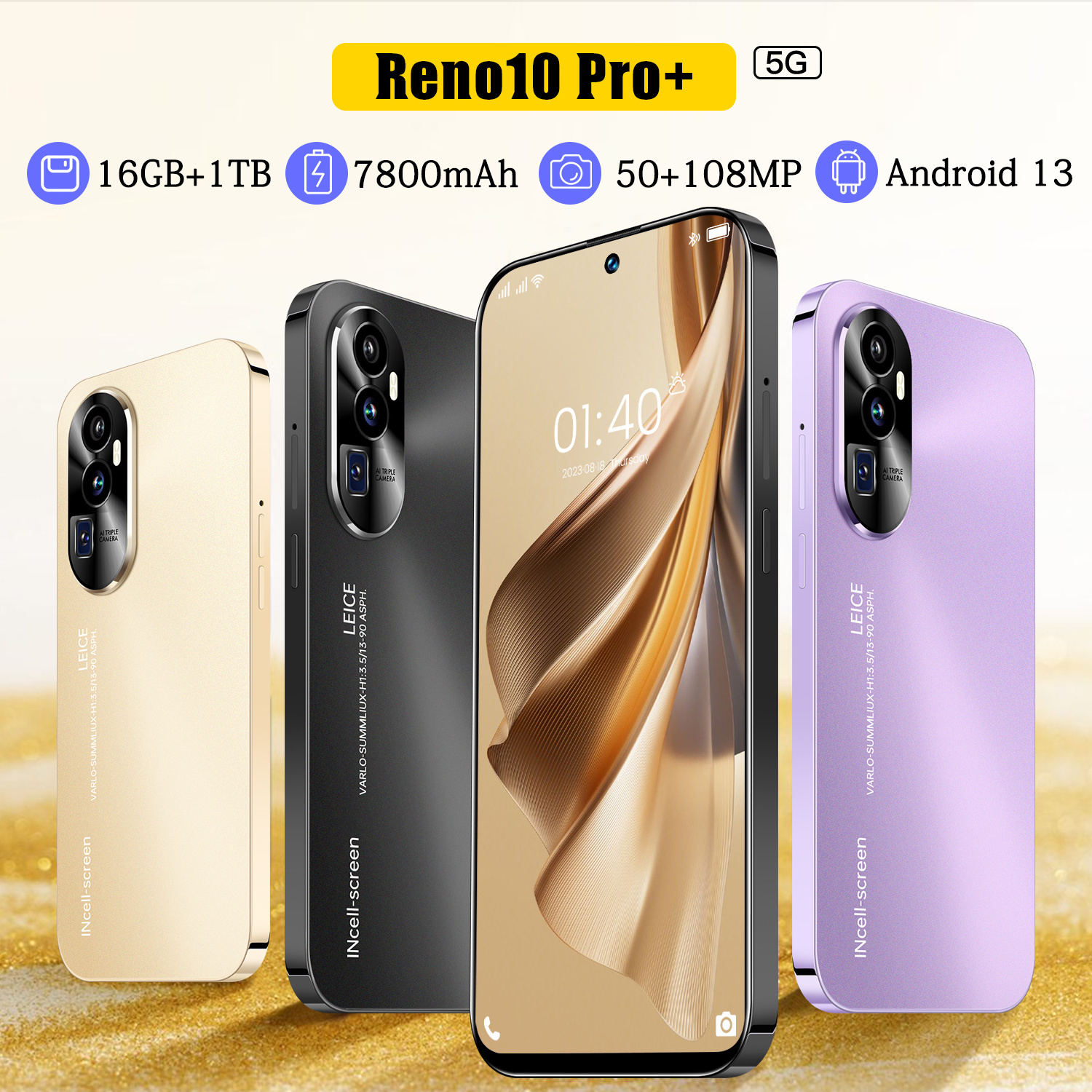 Hot Selling Reno10 Pro+ Smartphone Cheap Price Android Phone China Mobile Phones 7.3inch 16GB+1TB 7800mAh 50MP+108MP Phone