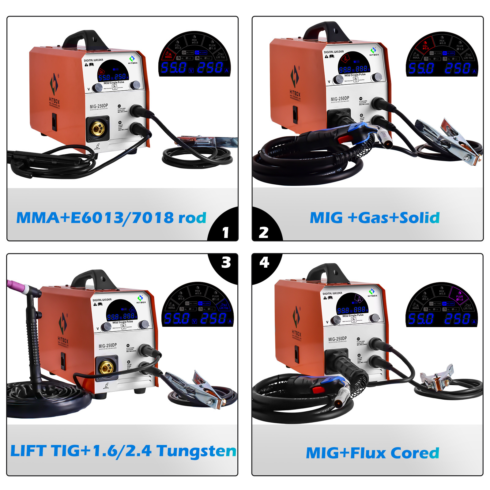 HITBOX Factory WHOLESALE 5 in 1 MMA TIG MAG MIG Welder 200 AMP IGBT Aluminum CO2 NO GAS Inverter Welding Machine