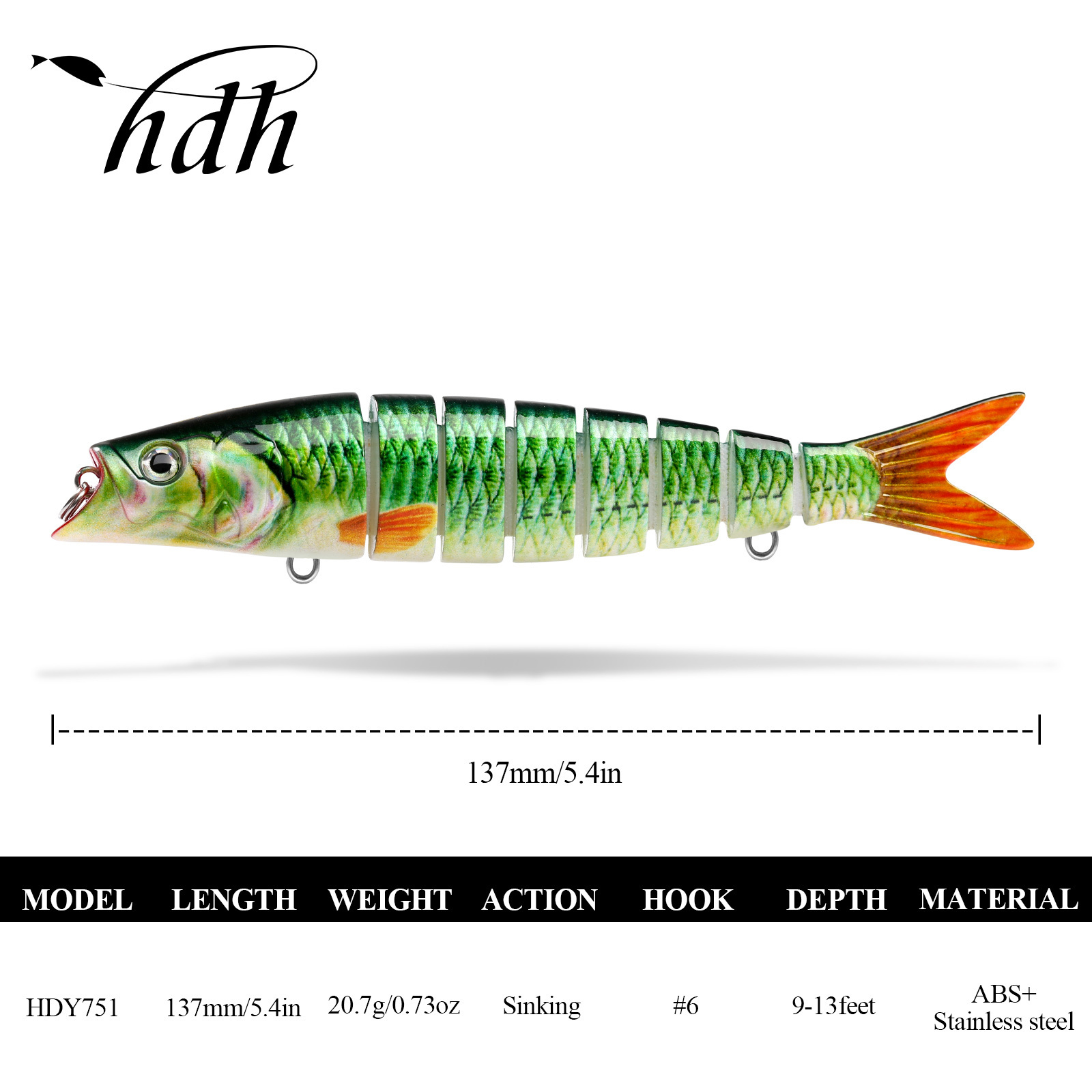 Custom fishing lure hard bait swimbait fishing lure 137mm 8 segmented jointed swimbait glide bait