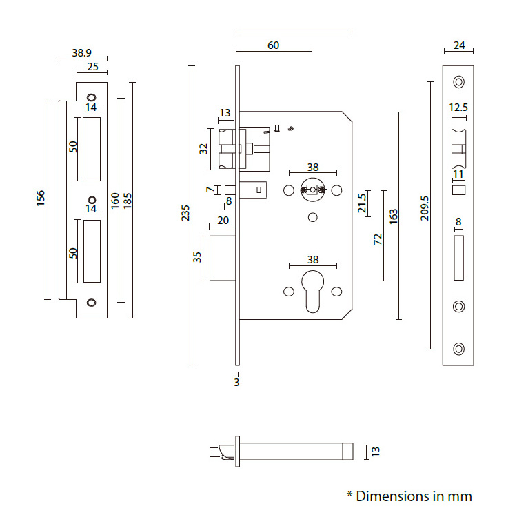 High Security Ansi Grade 1 Entrance Emergency Escape Door Mortise Lock