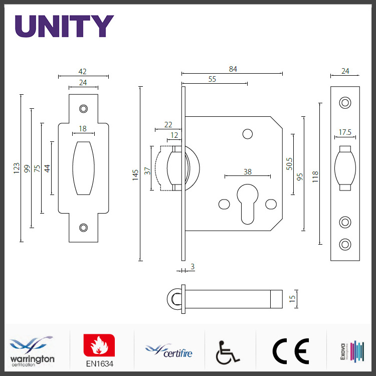 UNITY ML107-55 Roller Bolt Mortice Front Door Lock Patio Door Lock