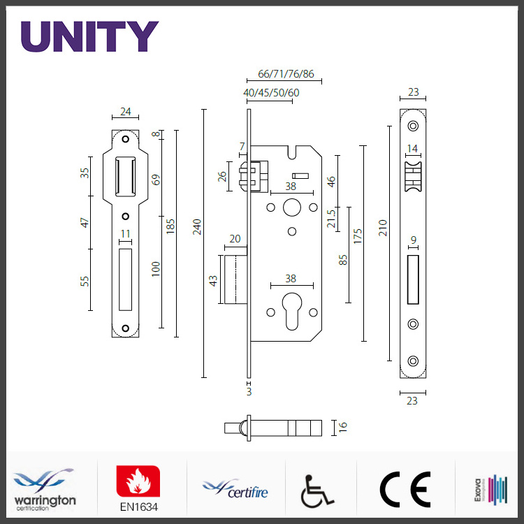 ML208507 Roller Latch Front Door Mortice Lock Security Door Lock