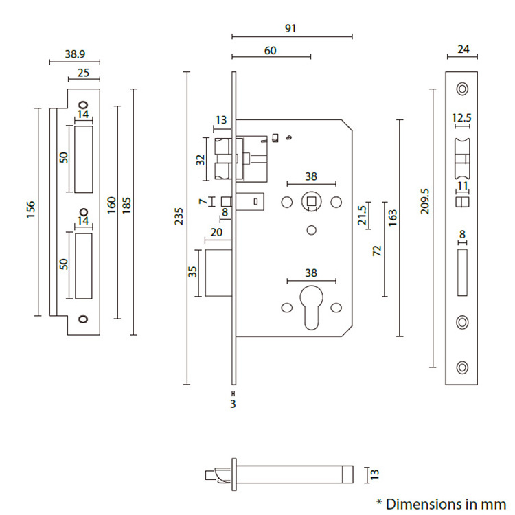 Fire Rated Grade 1 Mortise Door Lock in EN Lock Body with ANSI BHMA Functions