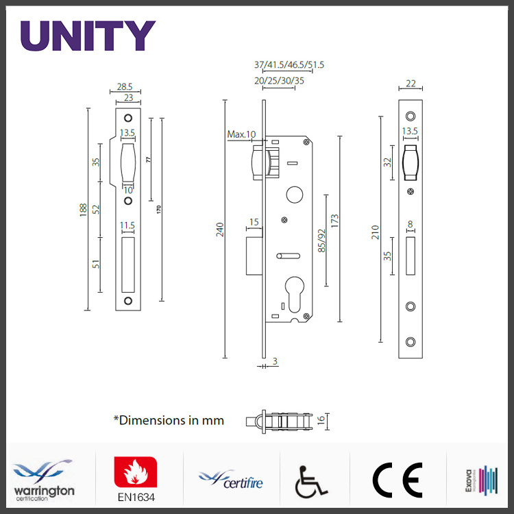 UNITY ML308507/309207 Roller Latch Narrow Backset Stile Mortise Lock