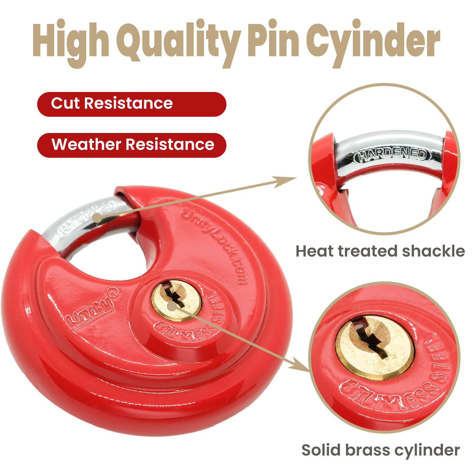 Same Keyed RED Disc Padlock 2-3/4