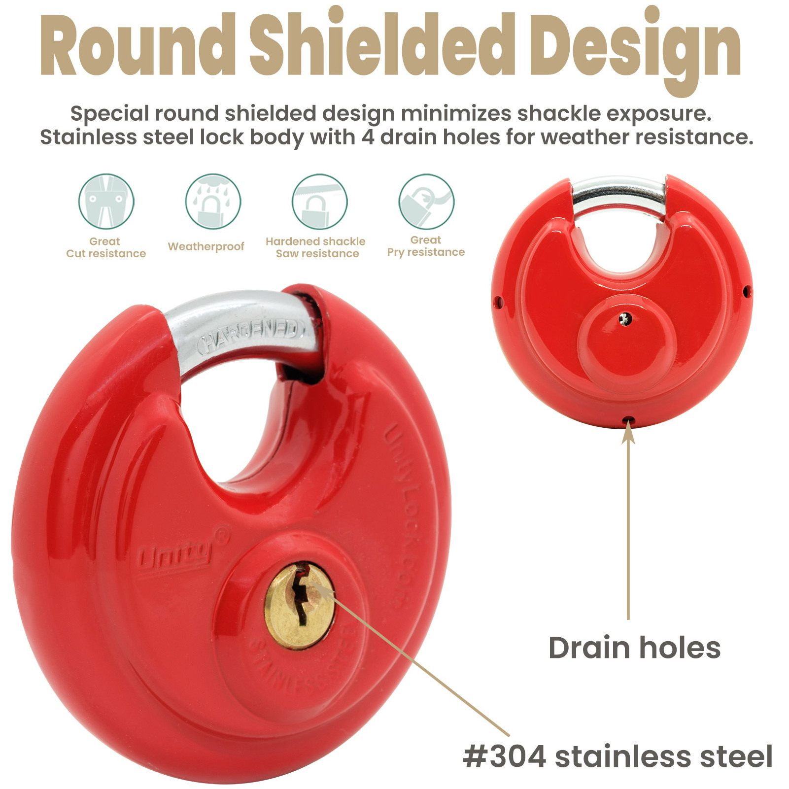 Same Keyed RED Disc Padlock 2-3/4