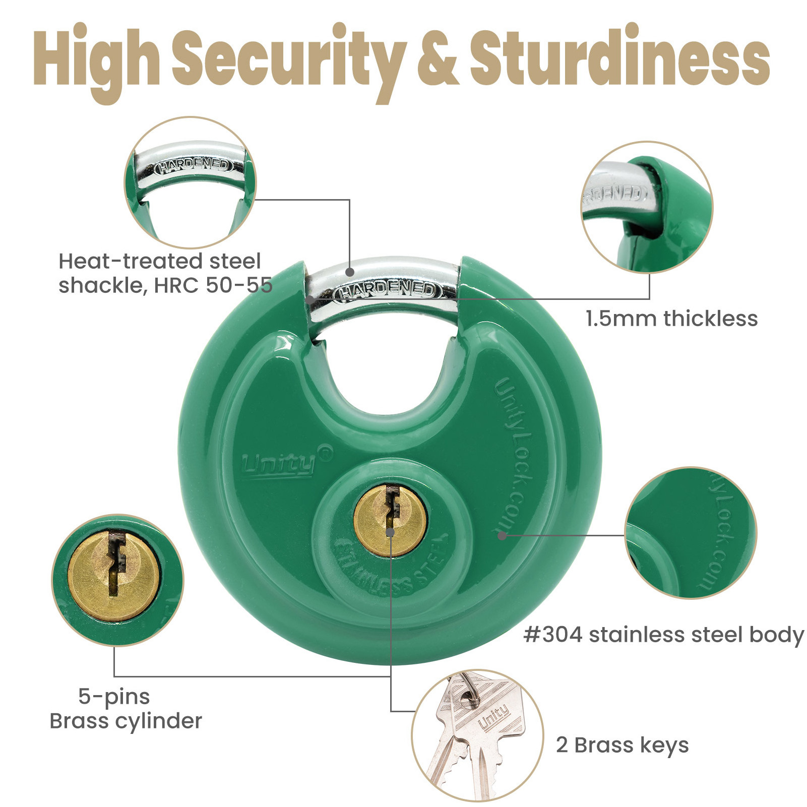 Same Keyed GREEN Disc Padlock 2-3/4