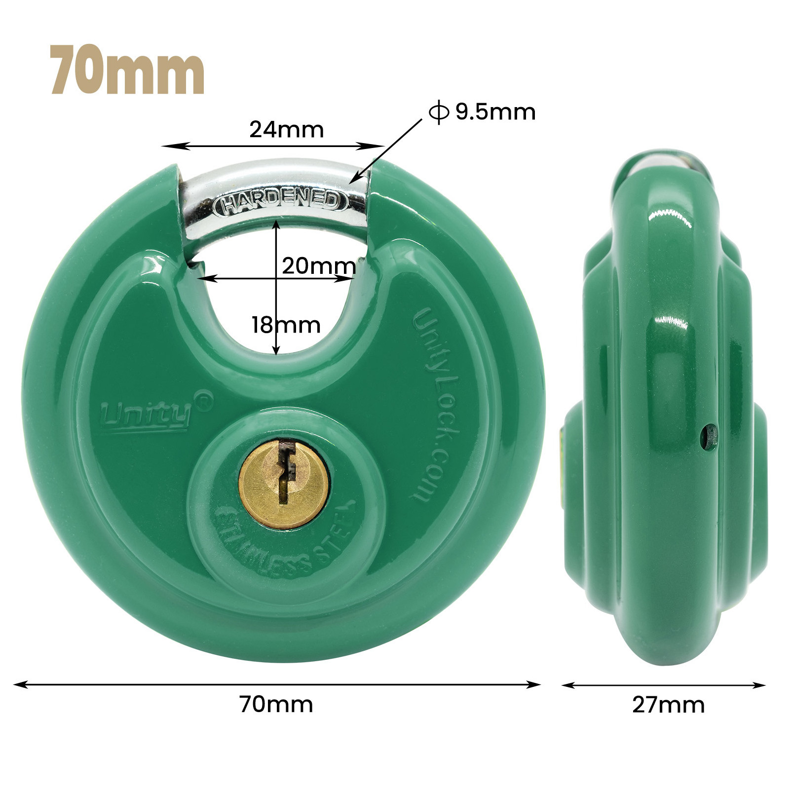 Same Keyed GREEN Disc Padlock 2-3/4