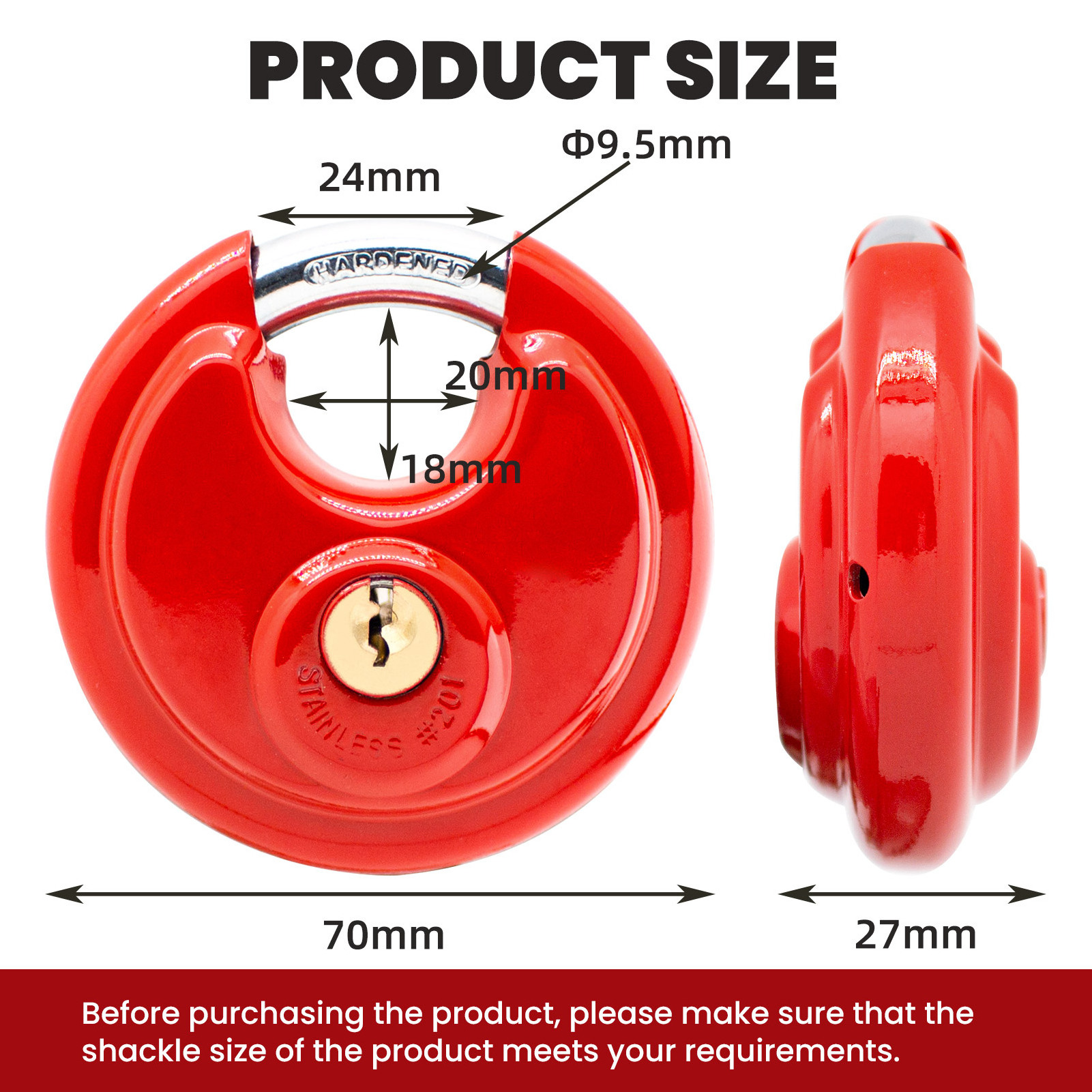 Keyed Alike RED Disc Padlock 2-3/4