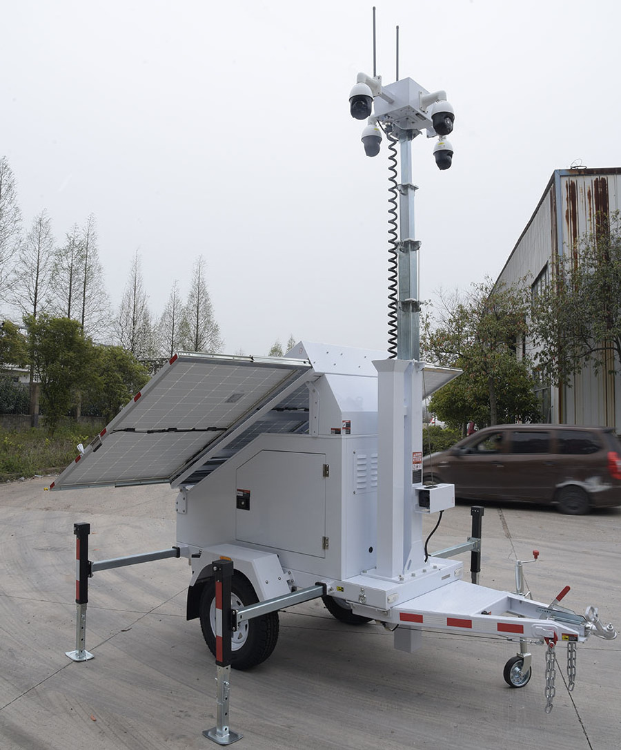 Mobile Solar Power CCTV Trailer Security Surveillance Trailer Solar Tower with camera