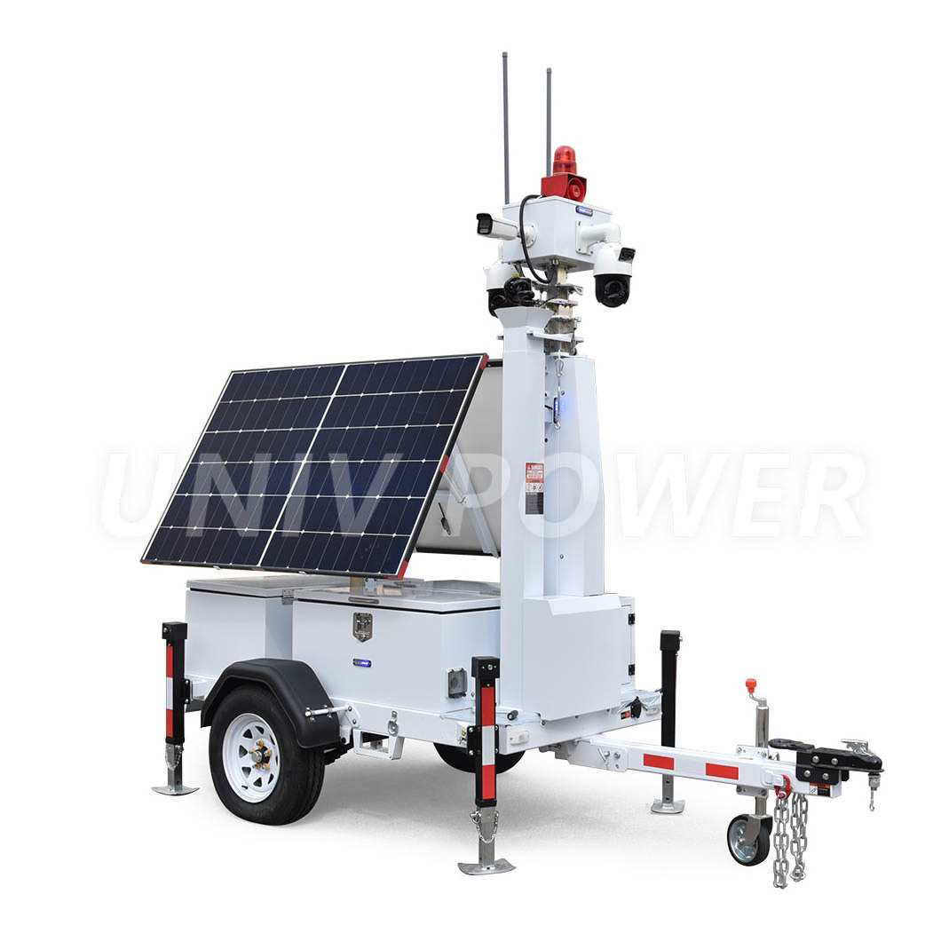 2 panels solar mobile surveillance trailer for public security US standard