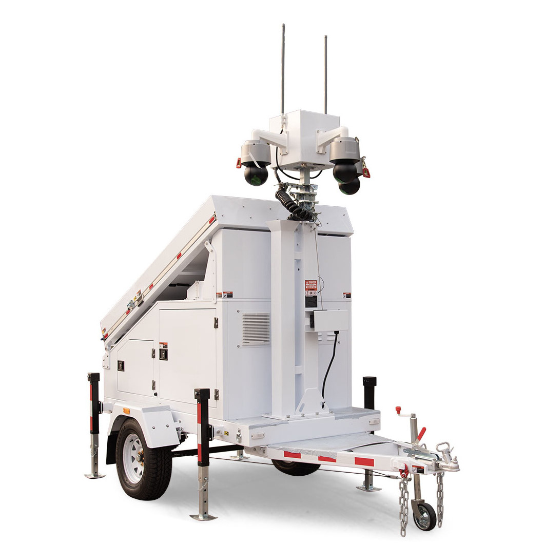 Mobile Solar power surveillance security trailer for construction site park and street