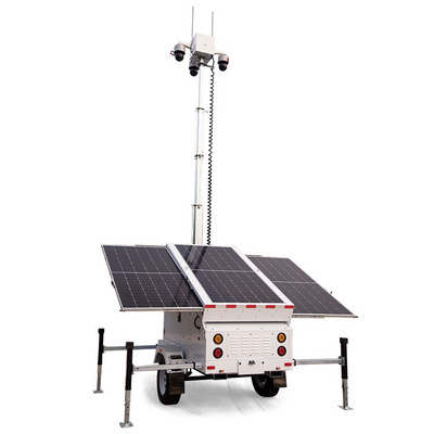 Portable Mobile Solar Monitoring Tower CCTV Camera Surveillance Trailer with 3 Camera