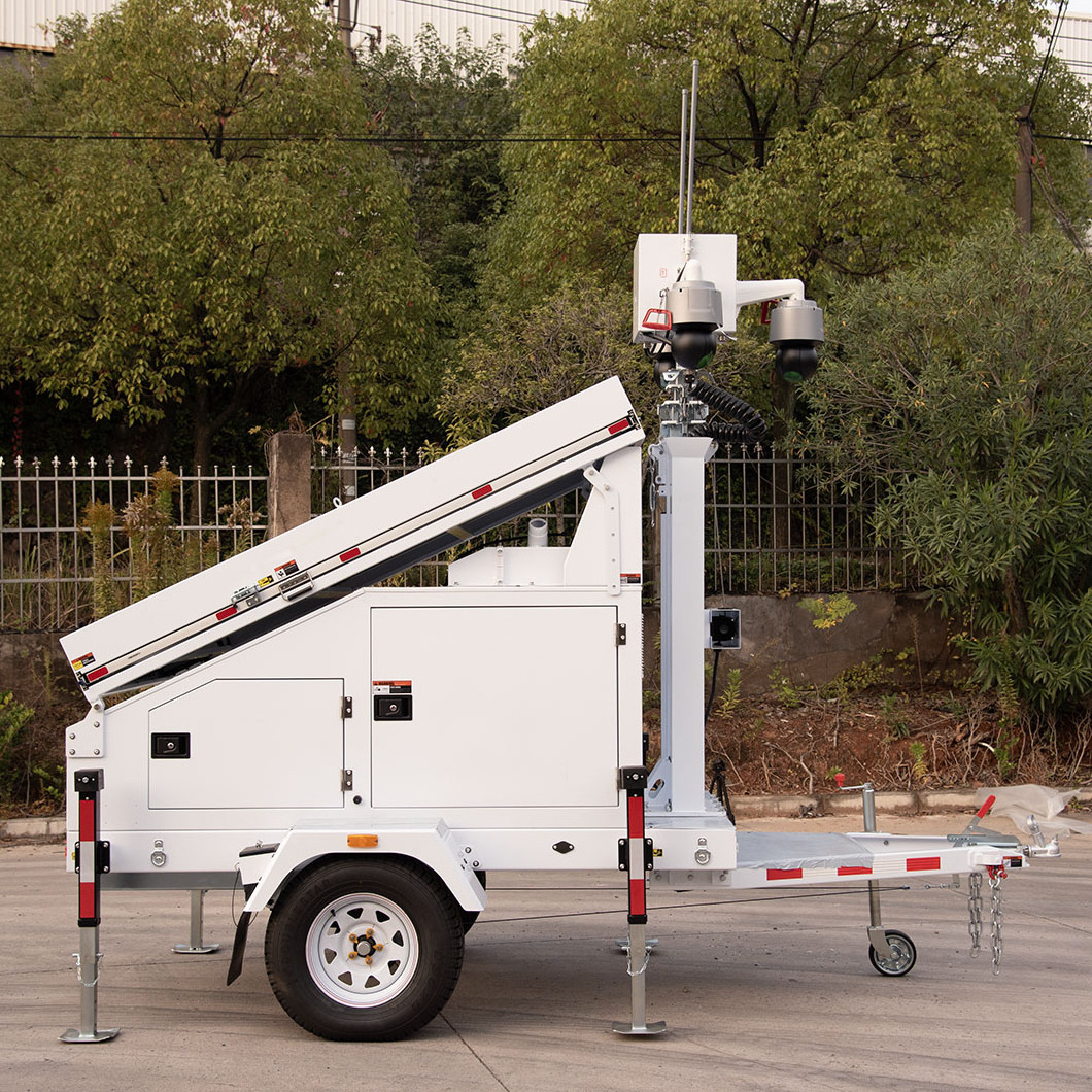 Mobile Solar power surveillance security trailer for construction site park and street