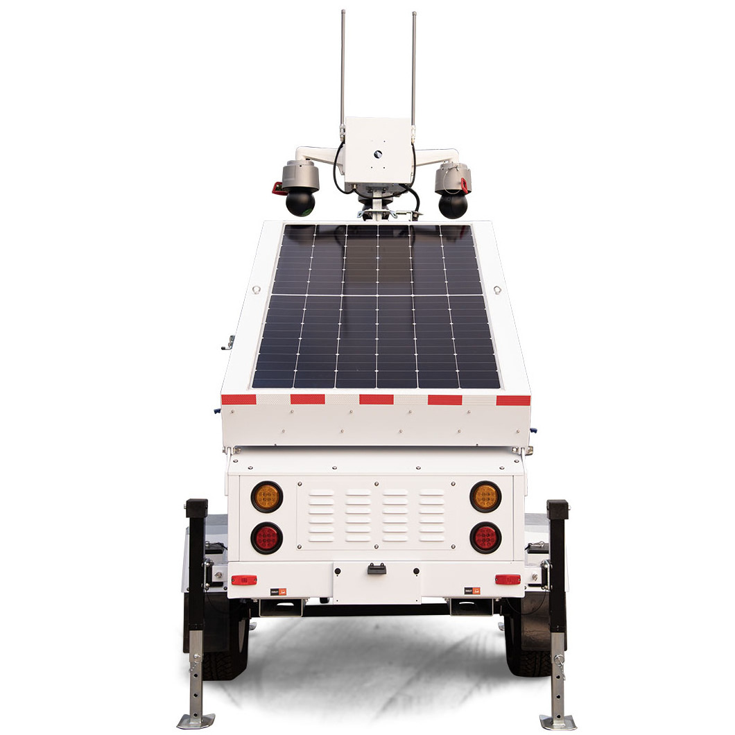 Mobile Solar power surveillance security trailer for construction site park and street