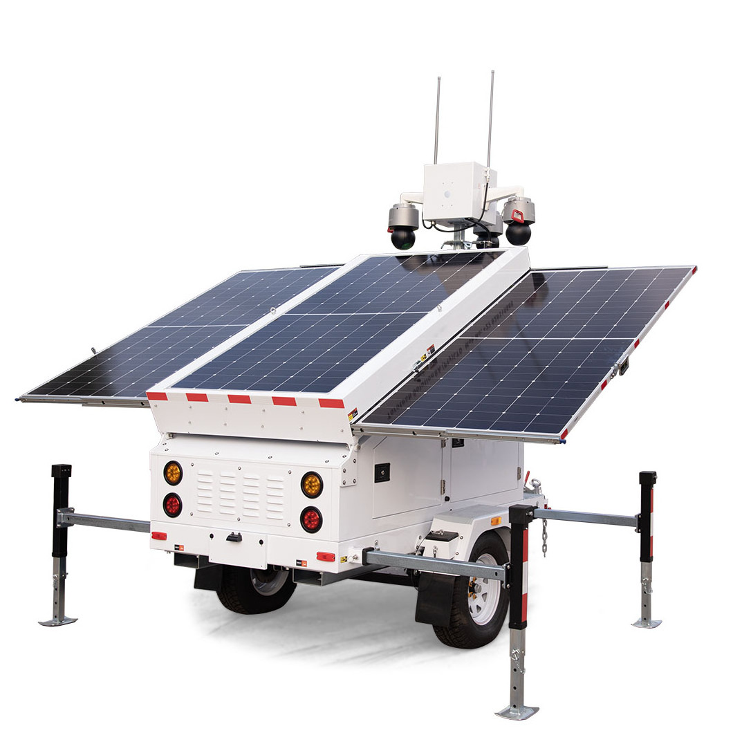 Mobile Solar power surveillance security trailer for construction site park and street