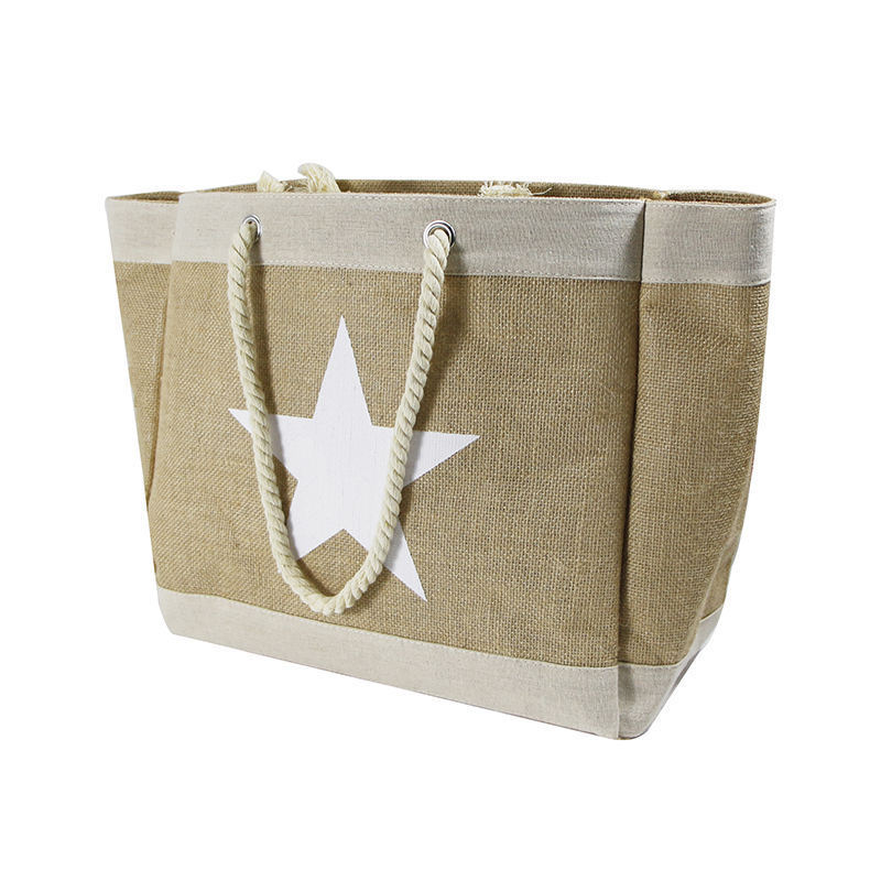 custom Cotton rope Inside pocket Burlap linen waterproof Summer travel jute beach tote bag