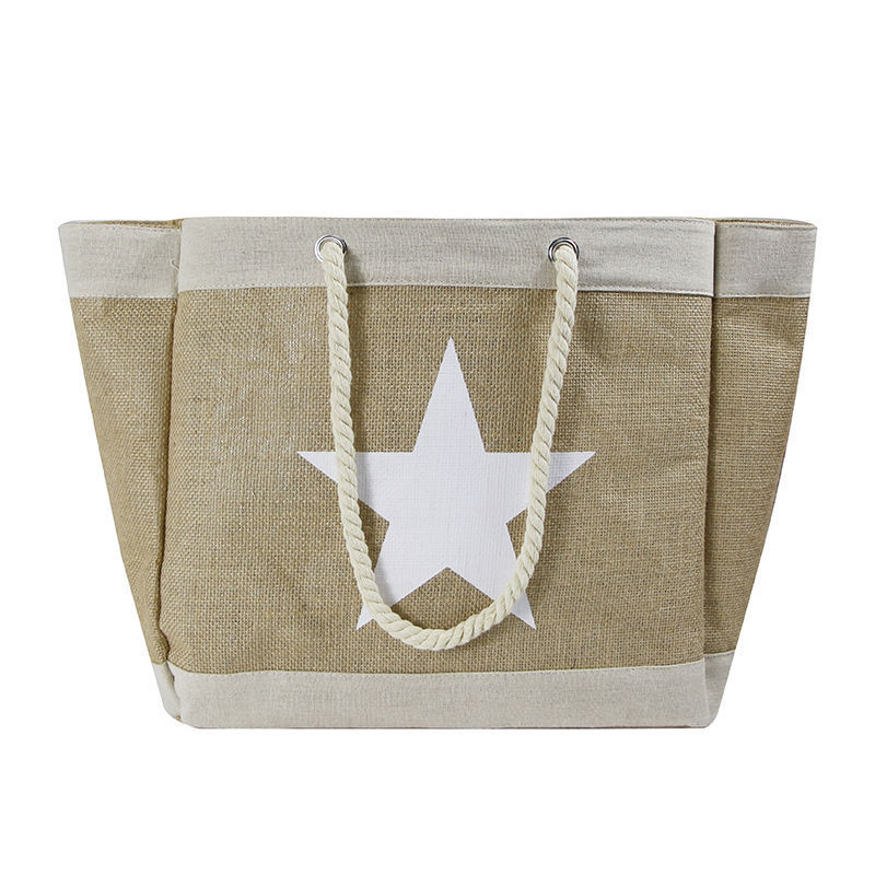 custom Cotton rope Inside pocket Burlap linen waterproof Summer travel jute beach tote bag