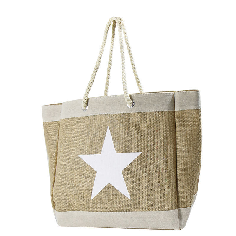 custom Cotton rope Inside pocket Burlap linen waterproof Summer travel jute beach tote bag