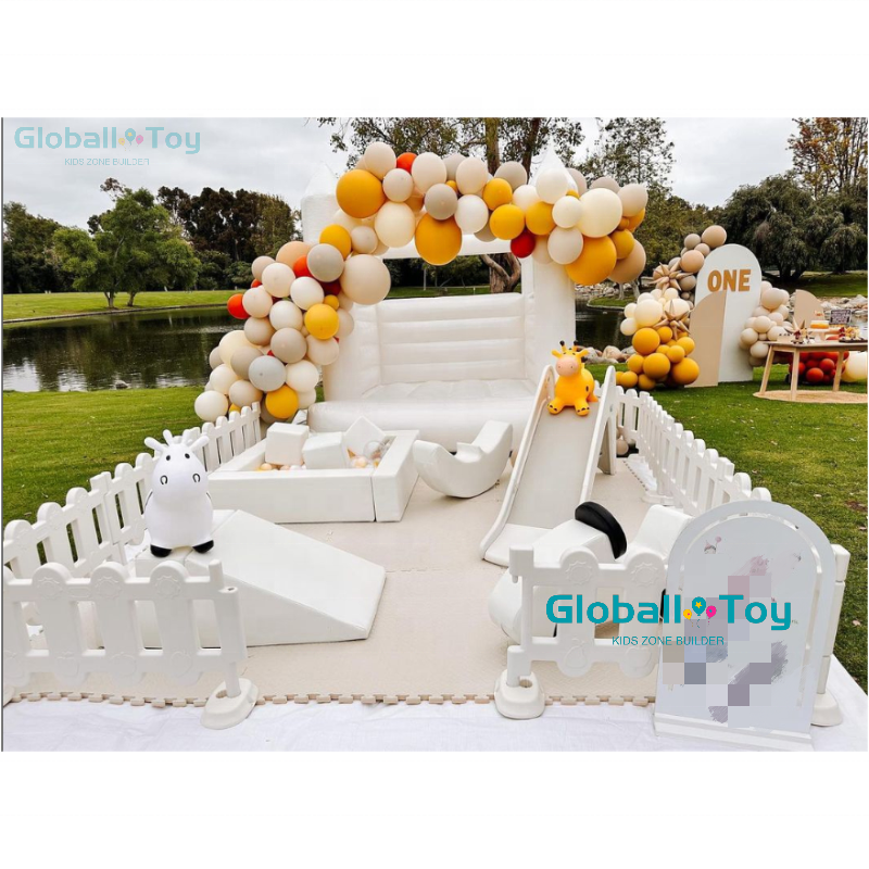 Customized soft play equipment  white and pink soft play set  for kids party rental play outdoor playground