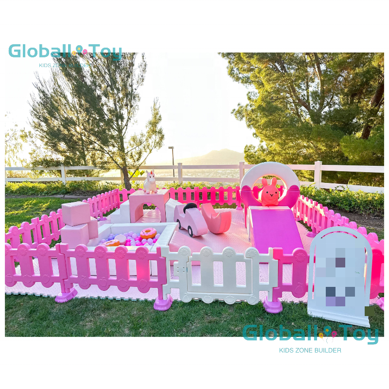 Customized soft play equipment  white and pink soft play set  for kids party rental play outdoor playground