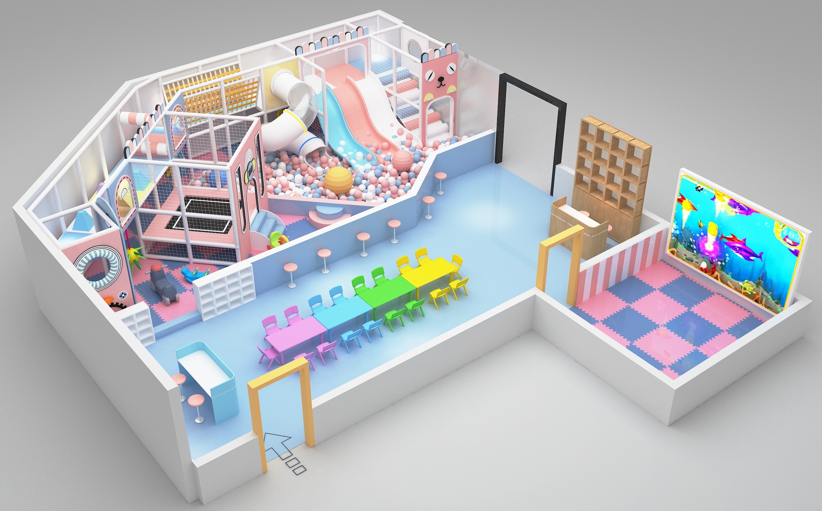 Shopping mall kids play equipment indoor playground with fiberglass slide