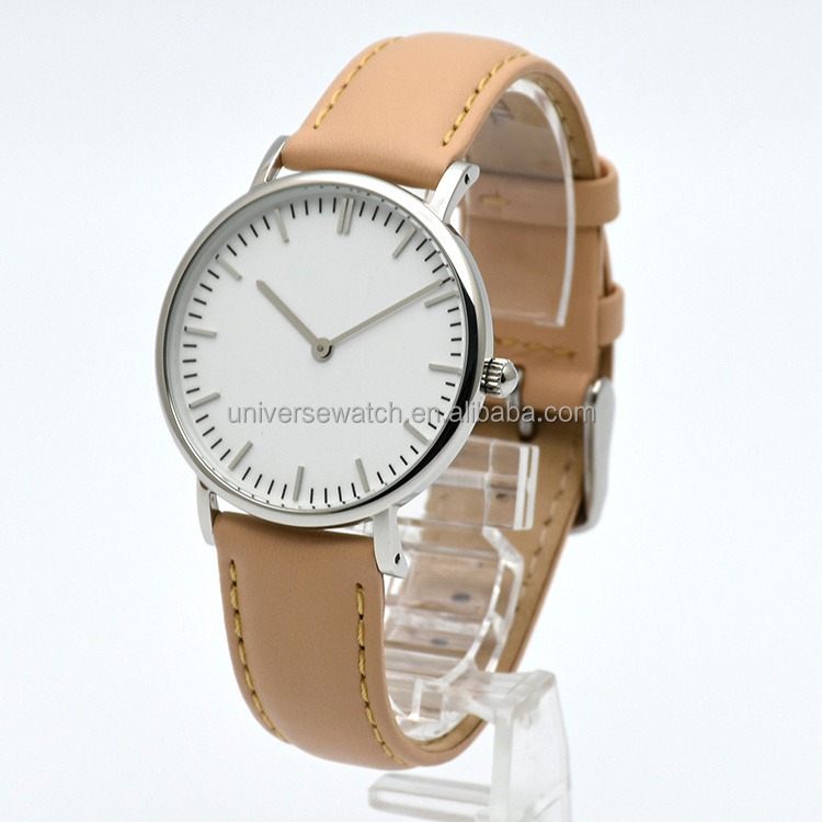 Custom logo minimalist stainless steel japan movement quartz watch sr626sw with quick release leather strap